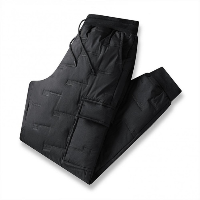 Fall Winter Men Sport Pants with Pockets Loose Elastic Waist Thick Plush Padded Loose Straight Solid Color Exercise Trousers Daily Wear Sweatpants