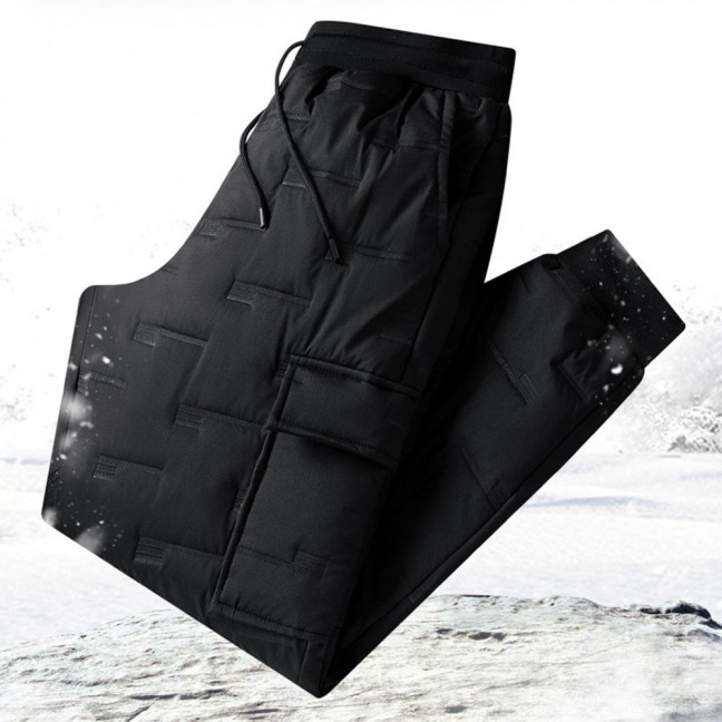 Fall Winter Men Sport Pants with Pockets Loose Elastic Waist Thick Plush Padded Loose Straight Solid Color Exercise Trousers Daily Wear Sweatpants