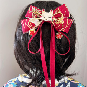 Red Bow Hairpin with Tassels Fox Decor Long Ribbon Chinese New Year Celebrations Style Cartoon Hair Accessory