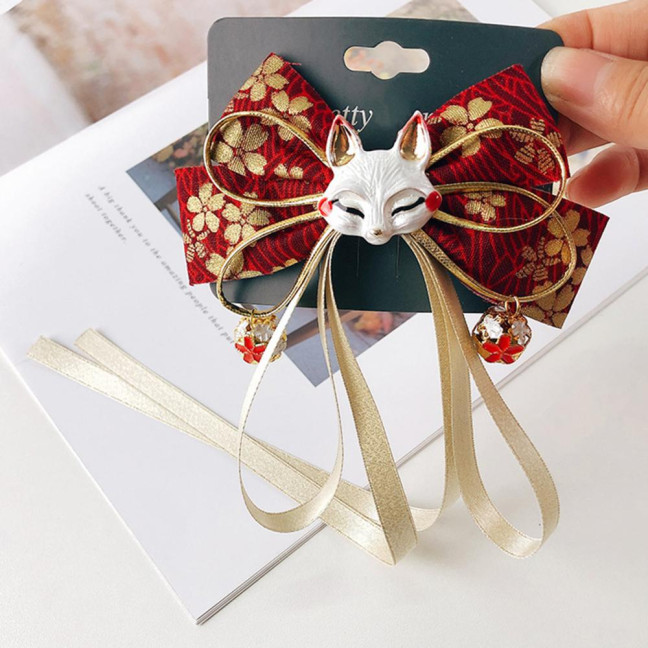 Red Bow Hairpin with Tassels Fox Decor Long Ribbon Chinese New Year Celebrations Style Cartoon Hair Accessory Red Bow Hairpin with Tassels Fox Decor Long Ribbon Chinese New Year Celebrations Style Cartoon Hair Accessory
