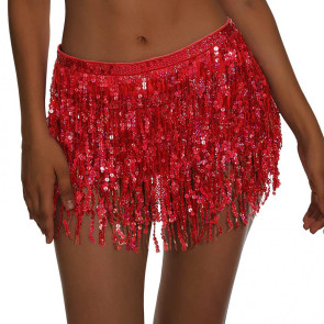 Belly Dance Sequin Tassel Skirt Sparkling Glitter Rave Fringe Mid-rise Skirt Solid Color Dance Parties Performances Skirt
