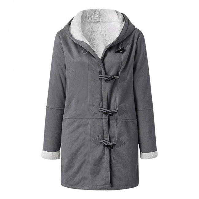 Lady Winter Coat with Hood And Pockets Thickened Fleece-lined Faux Suede Mid Length Thermal Jacket Long Sleeve Outdoor Casual Outerwear 