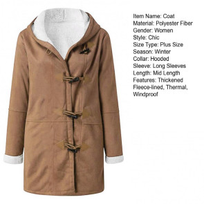 Lady Winter Coat with Hood And Pockets Thickened Fleece-lined Faux Suede Mid Length Thermal Jacket Long Sleeve Outdoor Casual Outerwear 