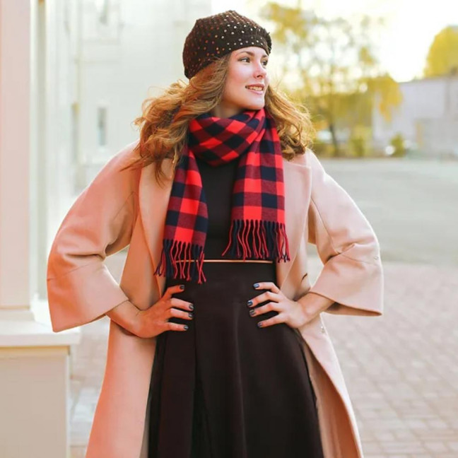 Adult Scarf Double-Sided Velvet Soft Plaid Pattern Autumn Winter Scarf with Tassel Men Women Warm Shawl