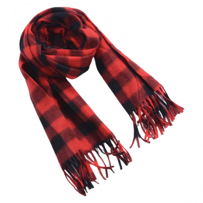Adult Scarf Double-Sided Velvet Soft Plaid Pattern Autumn Winter Scarf with Tassel Men Women Warm Shawl