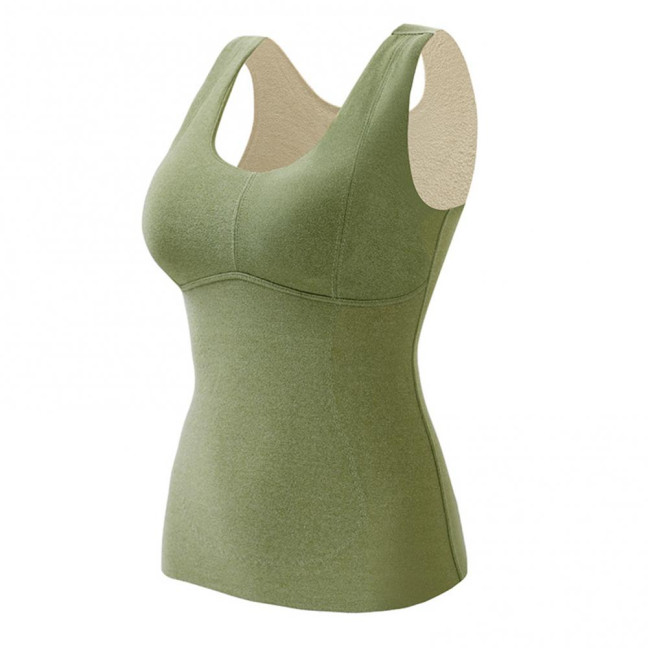 Winter Women Thermal Vest with Chest Pads Seamless Velvet Fast Temperature Lock Heating V Neck Slim Fit Elastic Sleeveless Inner Wear Bottoming Tank Top