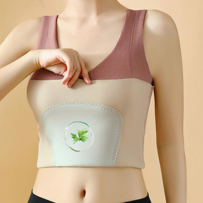 Winter Women Thermal Vest with Chest Pads Seamless Velvet Fast Temperature Lock Heating V Neck Slim Fit Elastic Sleeveless Inner Wear Bottoming Tank Top