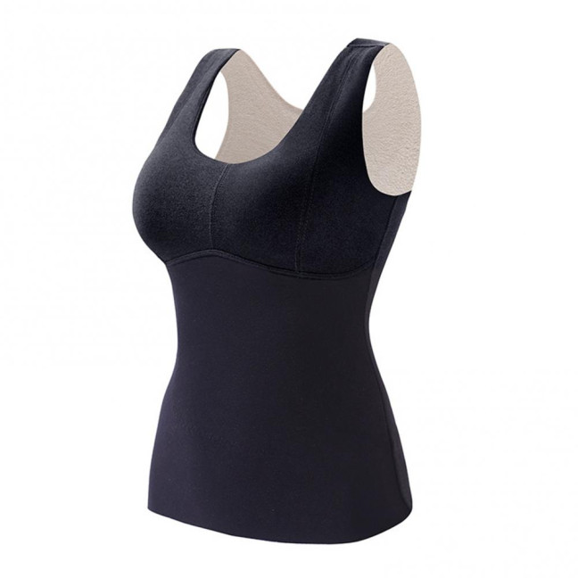Winter Women Thermal Vest with Chest Pads Seamless Velvet Fast Temperature Lock Heating V Neck Slim Fit Elastic Sleeveless Inner Wear Bottoming Tank Top