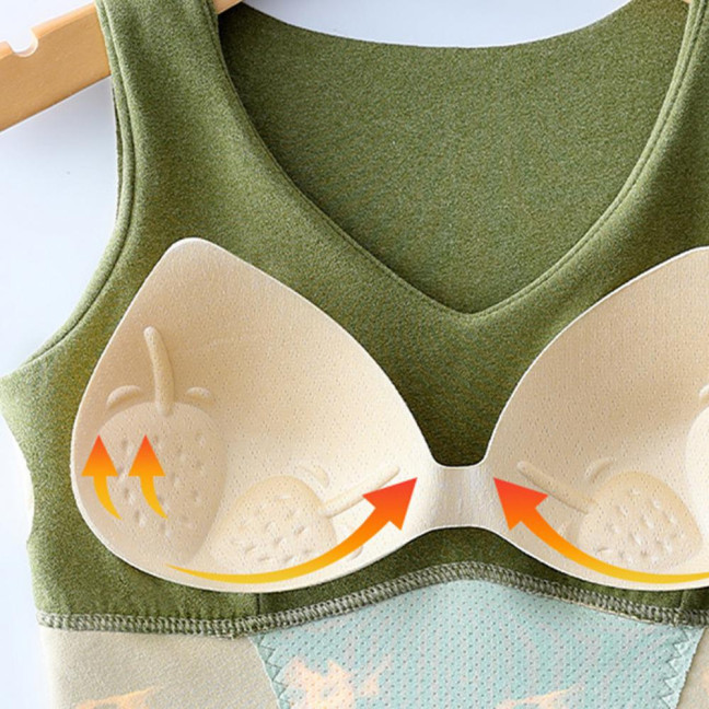 Winter Women Thermal Vest with Chest Pads Seamless Velvet Fast Temperature Lock Heating V Neck Slim Fit Elastic Sleeveless Inner Wear Bottoming Tank Top