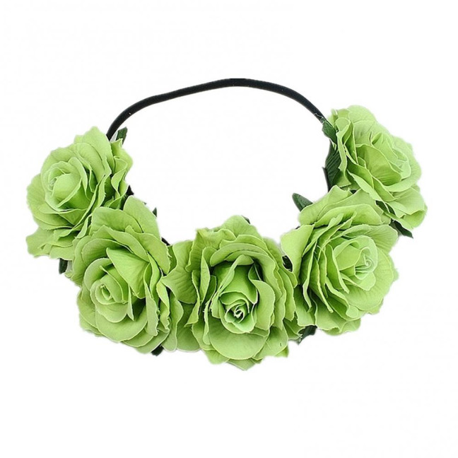 Rose Headband Handmade Hair Hoop with 5 Artificial Roses High Elastic Design Bohemia Style Hair Hoop Festival Decor