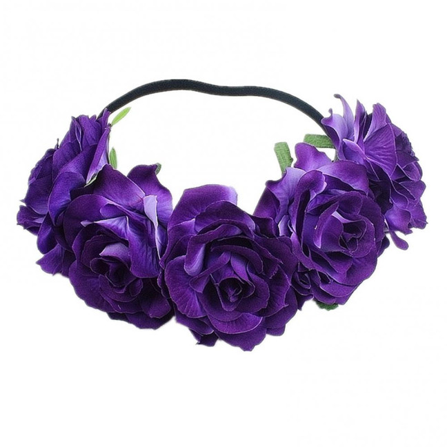 Rose Headband Handmade Hair Hoop with 5 Artificial Roses High Elastic Design Bohemia Style Hair Hoop Festival Decor