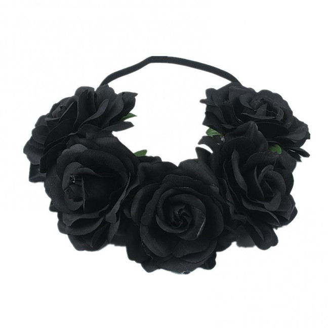 Rose Headband Handmade Hair Hoop with 5 Artificial Roses High Elastic Design Bohemia Style Hair Hoop Festival Decor
