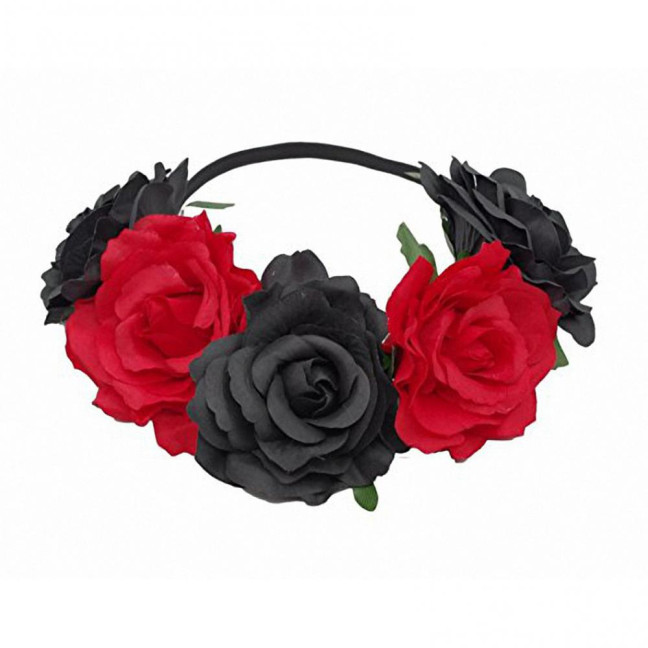 Rose Headband Handmade Hair Hoop with 5 Artificial Roses High Elastic Design Bohemia Style Hair Hoop Festival Decor