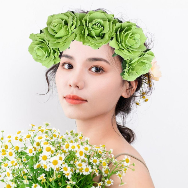 Rose Headband Handmade Hair Hoop with 5 Artificial Roses High Elastic Design Bohemia Style Hair Hoop Festival Decor