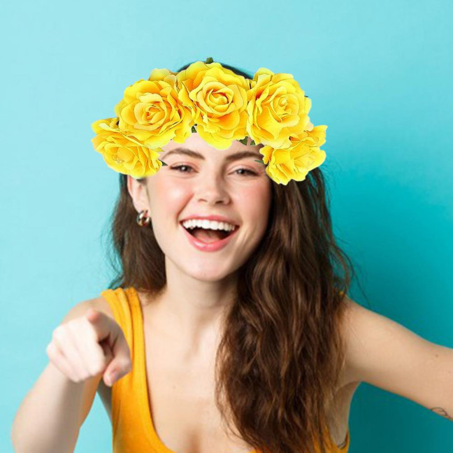 Rose Headband Handmade Hair Hoop with 5 Artificial Roses High Elastic Design Bohemia Style Hair Hoop Festival Decor