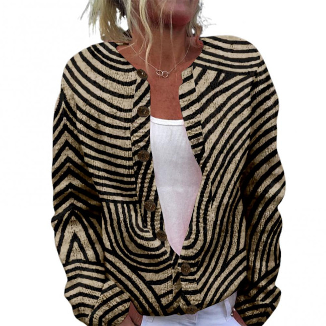 Women Sweater Coat Round Neck Long Sleeve Animal Print Knitting Outerwear Loose Fit Open Front Cardigan Women Sweater Coat Round Neck Long Sleeve Animal Print Knitting Outerwear Loose Fit Open Front Cardigan