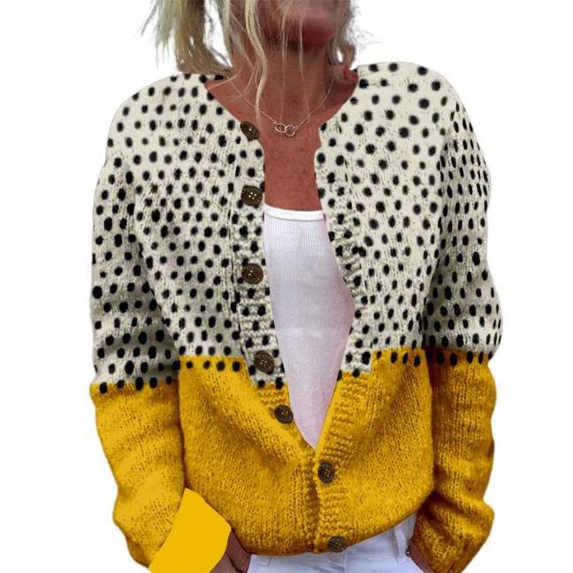 Women Sweater Coat Round Neck Long Sleeve Animal Print Knitting Outerwear Loose Fit Open Front Cardigan Women Sweater Coat Round Neck Long Sleeve Animal Print Knitting Outerwear Loose Fit Open Front Cardigan