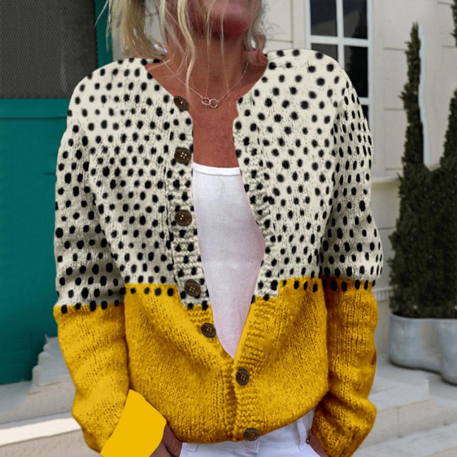 Women Sweater Coat Round Neck Long Sleeve Animal Print Knitting Outerwear Loose Fit Open Front Cardigan Women Sweater Coat Round Neck Long Sleeve Animal Print Knitting Outerwear Loose Fit Open Front Cardigan