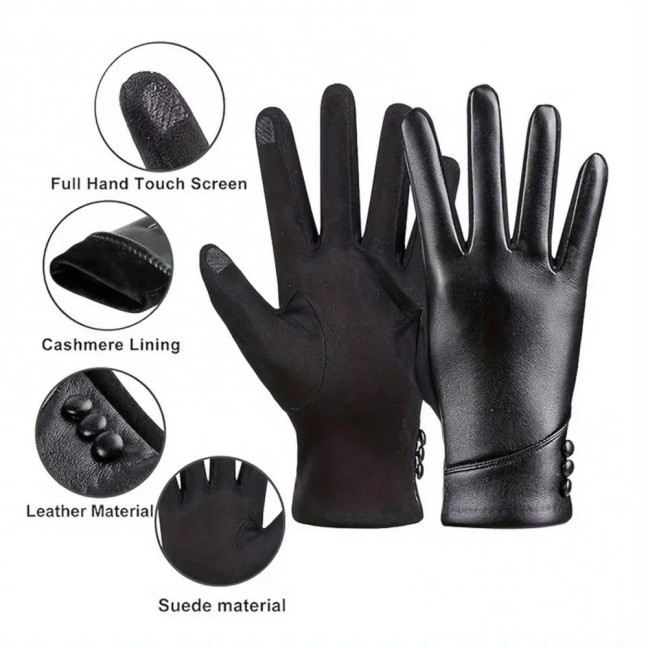1 Pair Winter Cycling Gloves Cold-proof Plush-lined Touch Screen Windproof Faux Leather Solid Color Anti-slip Cold Weather Gloves for Outdoor Activities Mountaineering Skiing 