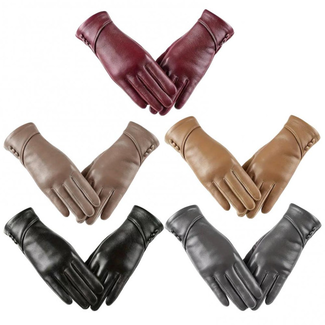 1 Pair Winter Cycling Gloves Cold-proof Plush-lined Touch Screen Windproof Faux Leather Solid Color Anti-slip Cold Weather Gloves for Outdoor Activities Mountaineering Skiing 