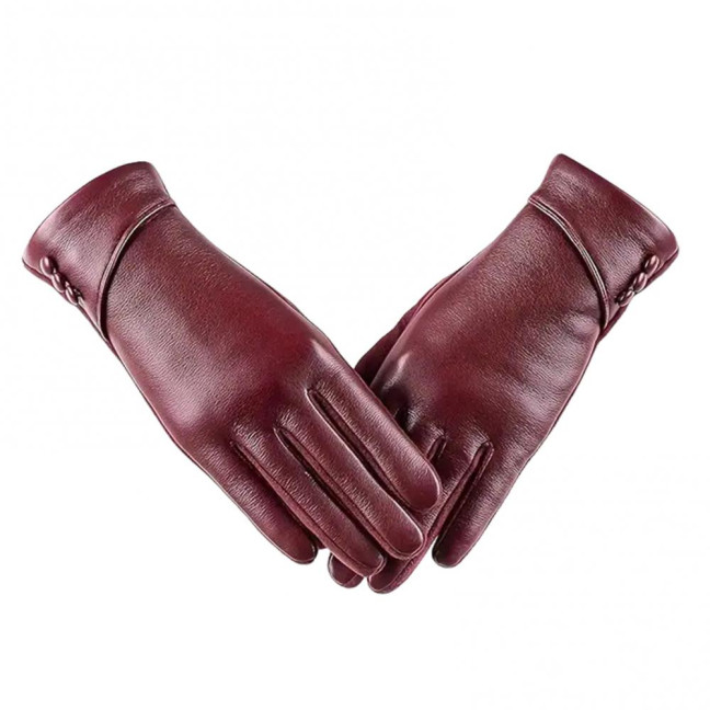 1 Pair Winter Cycling Gloves Cold-proof Plush-lined Touch Screen Windproof Faux Leather Solid Color Anti-slip Cold Weather Gloves for Outdoor Activities Mountaineering Skiing 