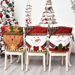 Christmas Chair Cover Cartoon Santa Claus/Snowman/Reindeer Chair Slipcover Holiday Stool Seat Cover for Dining Room Decoration 