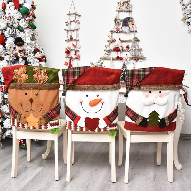 Christmas Chair Cover Cartoon Santa Claus/Snowman/Reindeer Chair Slipcover Holiday Stool Seat Cover for Dining Room Decoration 