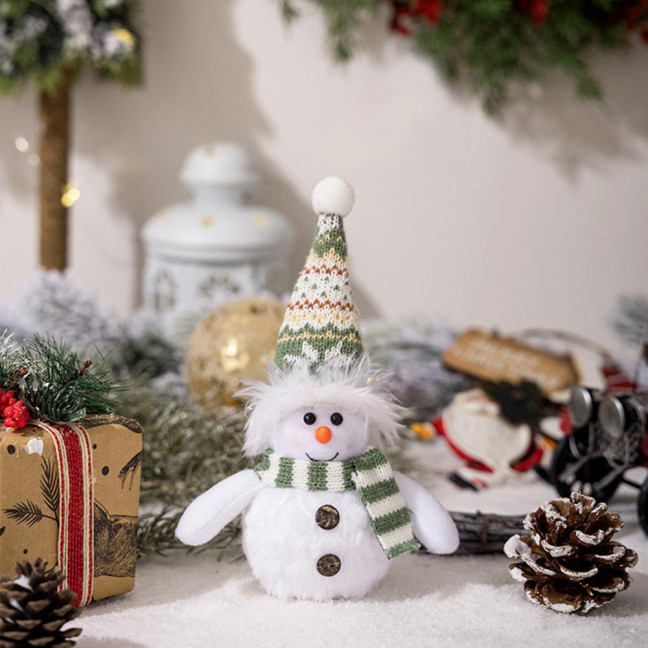 Snowman Christmas Ornament Lighted Plush Snowman Doll Battery Operated Night Light Snowman Figurine for Xmas Gifts Tabletop Decor