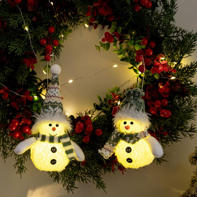 Snowman Christmas Ornament Lighted Plush Snowman Doll Battery Operated Night Light Snowman Figurine for Xmas Gifts Tabletop Decor