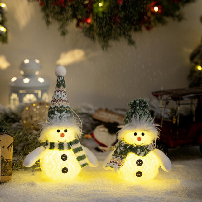 Snowman Christmas Ornament Lighted Plush Snowman Doll Battery Operated Night Light Snowman Figurine for Xmas Gifts Tabletop Decor