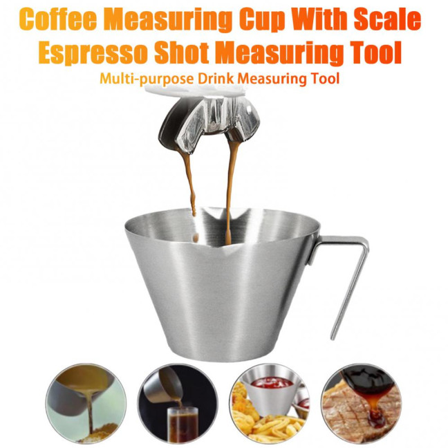 Espresso Measuring Cup Dual Scale Stainless Steel Coffee Cup with V-Shaped Spout 100ml Espresso Shots Cup with Handle Bean Weighing Tool for Barista Cocktails Espresso Measuring Cup Dual Scale Stainless Steel Coffee Cup with V-Shaped Spout 100ml Espresso Shots Cup with Handle Bean Weighing Tool for Barista Cocktails