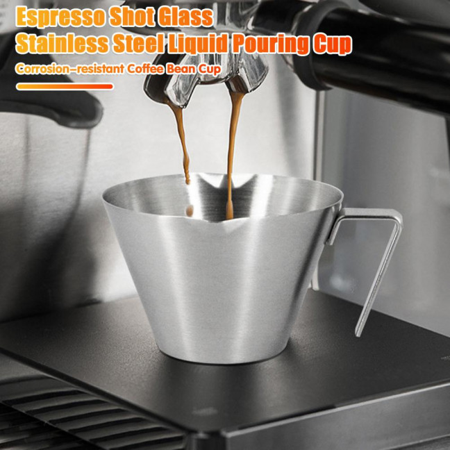 Espresso Measuring Cup Dual Scale Stainless Steel Coffee Cup with V-Shaped Spout 100ml Espresso Shots Cup with Handle Bean Weighing Tool for Barista Cocktails Espresso Measuring Cup Dual Scale Stainless Steel Coffee Cup with V-Shaped Spout 100ml Espresso Shots Cup with Handle Bean Weighing Tool for Barista Cocktails