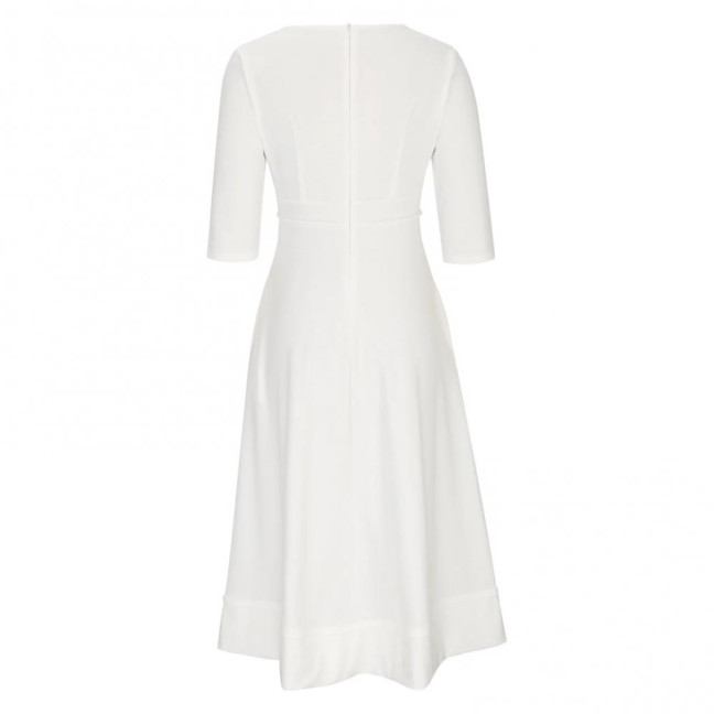 Women Midi Dress Deep V Neck A-line Flowy Hem Solid Color Half Sleeves Pure Color Dating Dress Prom Party Banquet Evening Dress 