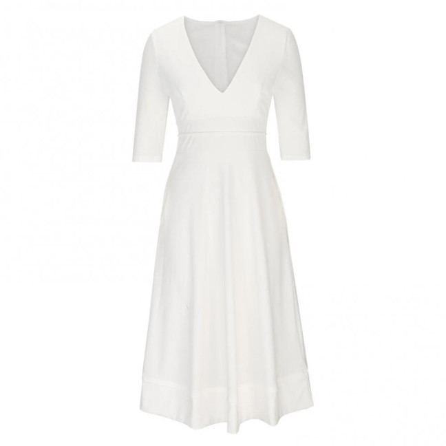 Women Midi Dress Deep V Neck A-line Flowy Hem Solid Color Half Sleeves Pure Color Dating Dress Prom Party Banquet Evening Dress 