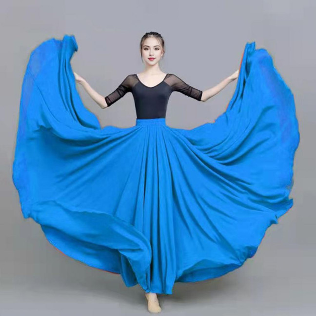 Women Chiffon Large Skirt 720 Degree Pull Double-Layered Maxi Skirt Solid Color Flowy Dance Skirt Versatile Dancewear
