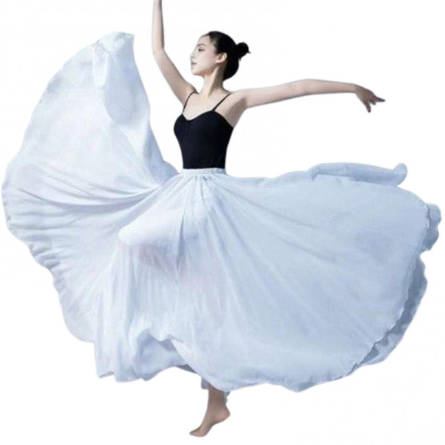 Women Chiffon Large Skirt 720 Degree Pull Double-Layered Maxi Skirt Solid Color Flowy Dance Skirt Versatile Dancewear