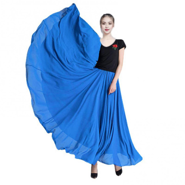 Women Chiffon Large Skirt 720 Degree Pull Double-Layered Maxi Skirt Solid Color Flowy Dance Skirt Versatile Dancewear