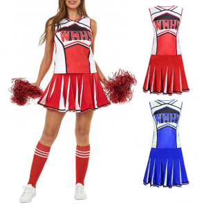 2 Pcs/Set Cheerleader Performance Outfit Sleeveless Top Skirt Set High School Glee Club Girl Cheerleading Costume Varsity Cheerleader Fancy Dress Uniform