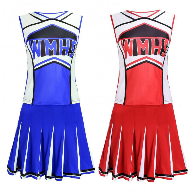 2 Pcs/Set Cheerleader Performance Outfit Sleeveless Top Skirt Set High School Glee Club Girl Cheerleading Costume Varsity Cheerleader Fancy Dress Uniform