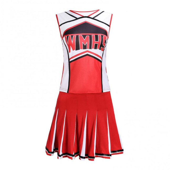 2 Pcs/Set Cheerleader Performance Outfit Sleeveless Top Skirt Set High School Glee Club Girl Cheerleading Costume Varsity Cheerleader Fancy Dress Uniform