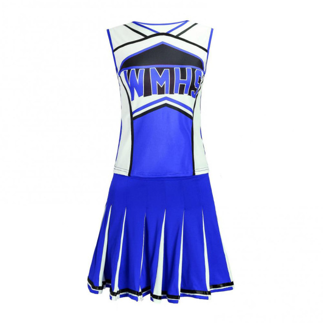 2 Pcs/Set Cheerleader Performance Outfit Sleeveless Top Skirt Set High School Glee Club Girl Cheerleading Costume Varsity Cheerleader Fancy Dress Uniform