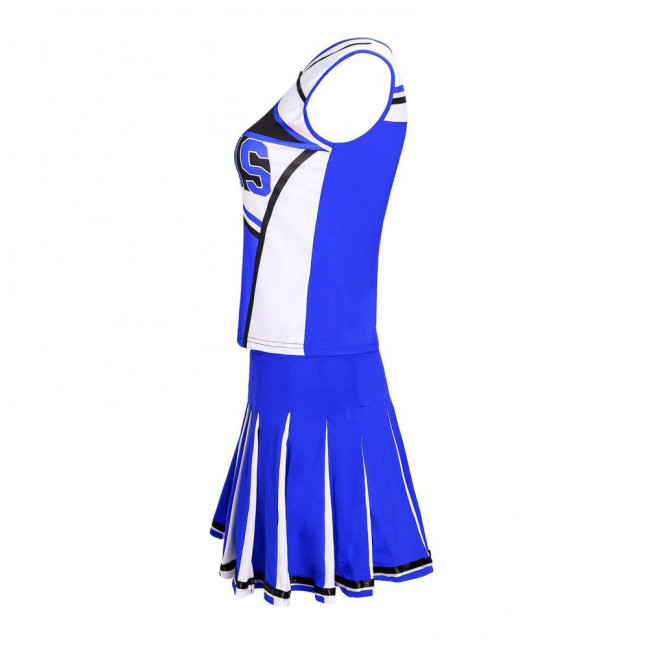 2 Pcs/Set Cheerleader Performance Outfit Sleeveless Top Skirt Set High School Glee Club Girl Cheerleading Costume Varsity Cheerleader Fancy Dress Uniform