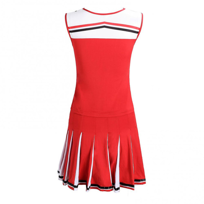 2 Pcs/Set Cheerleader Performance Outfit Sleeveless Top Skirt Set High School Glee Club Girl Cheerleading Costume Varsity Cheerleader Fancy Dress Uniform