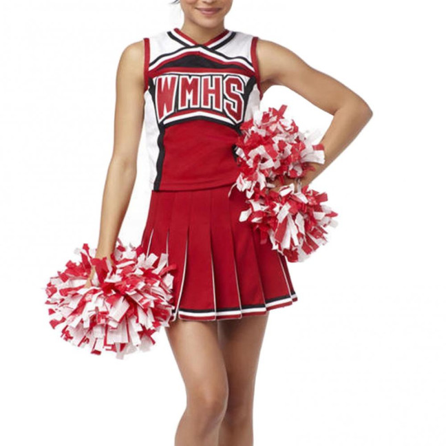 2 Pcs/Set Cheerleader Performance Outfit Sleeveless Top Skirt Set High School Glee Club Girl Cheerleading Costume Varsity Cheerleader Fancy Dress Uniform