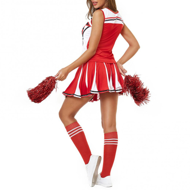 2 Pcs/Set Cheerleader Performance Outfit Sleeveless Top Skirt Set High School Glee Club Girl Cheerleading Costume Varsity Cheerleader Fancy Dress Uniform