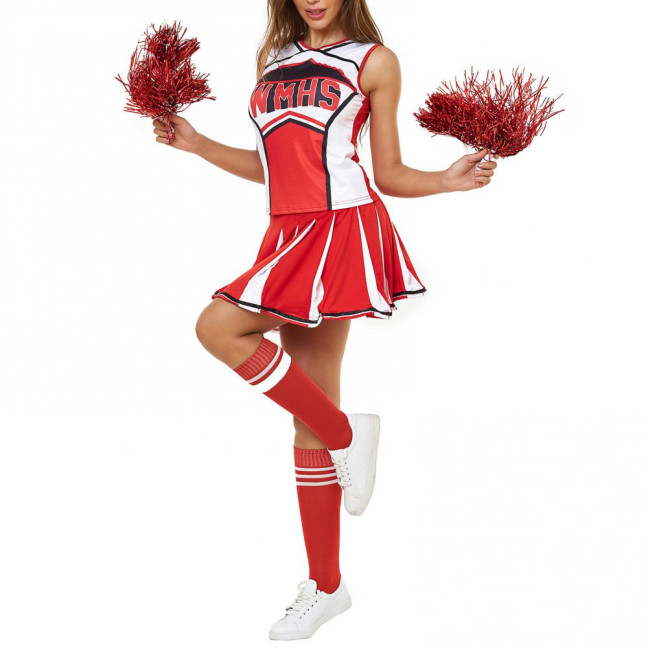 2 Pcs/Set Cheerleader Performance Outfit Sleeveless Top Skirt Set High School Glee Club Girl Cheerleading Costume Varsity Cheerleader Fancy Dress Uniform