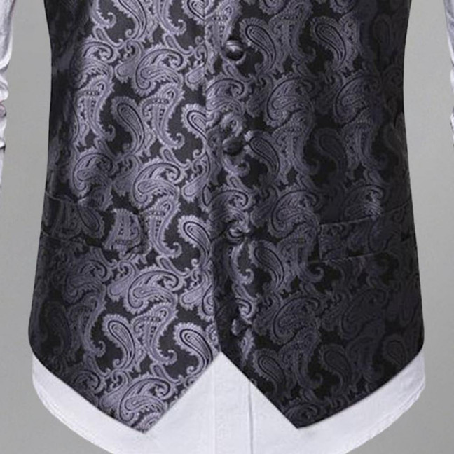Men Suit Vest with Tie Handkerchief V-Neck Sleeveless Single Breasted Sunflower Patterned Suit Jacket with Tie Pocket Business Wear