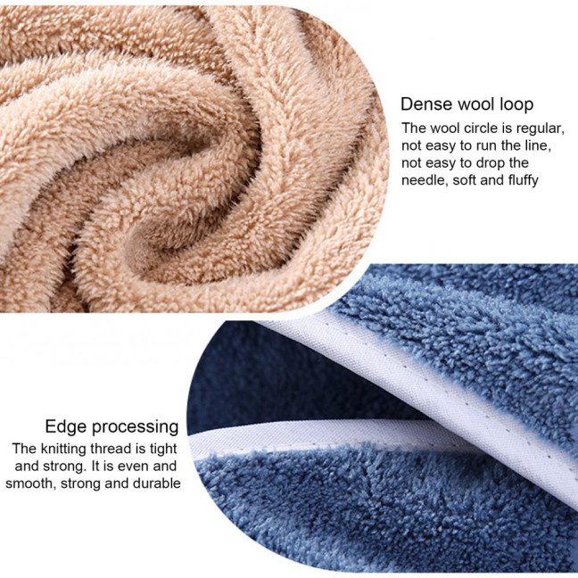 Coral Velvet Bath Towel with Pocket Wearable Absorbent Letter Decoration Color-Blocking Design Button Placket Bath Towel