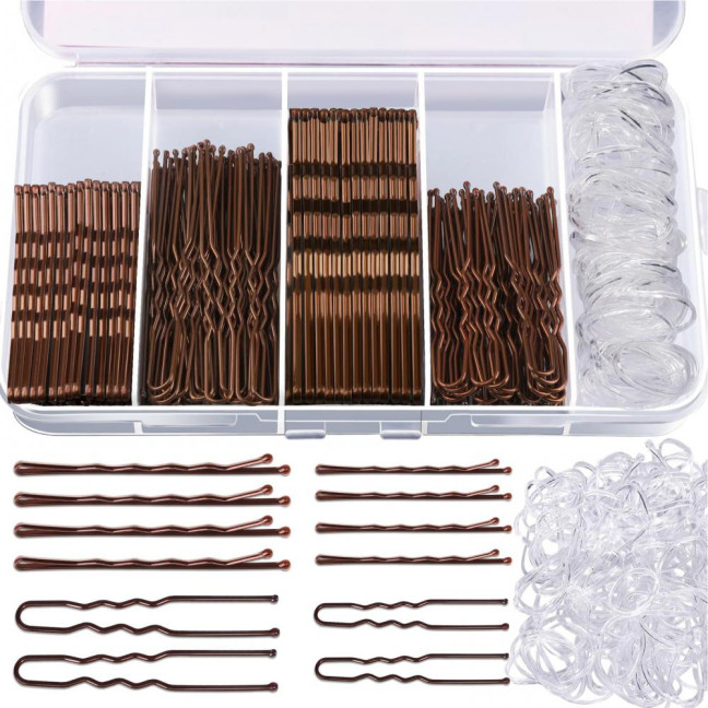 Hair Pins Kit Buns Brown U Shape Pins Hair Ties Set Easy Storage Metal Clips Hairpin Storage Box Weddings Parties Daily Wear Hair Pins Kit Buns Brown U Shape Pins Hair Ties Set Easy Storage Metal Clips Hairpin Storage Box Weddings Parties Daily Wear