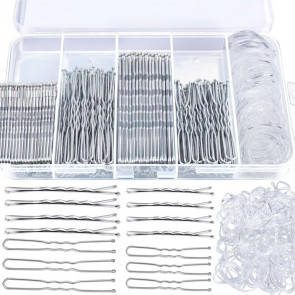 Hair Pins Kit Buns Brown U Shape Pins Hair Ties Set Easy Storage Metal Clips Hairpin Storage Box Weddings Parties Daily Wear
